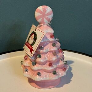 NWT Mr Christmas Nostalgic Pink Ceramic Christmas tree, pinwheel topper, 6.25”